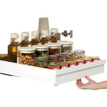 Sliding Storage Cabinet - Expandable Steel Storage Drawers, Nano Glue Strips For Fixation, Space-Saving, Adjustable, Durable, Easy Installation, Kitchen And Living Room Food Storage Rack With Sliding Track - White - View 6