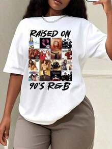 Camisetas de música de los 90, Estilo R&B Casual para Mujer, Camisas Casuales para Mujer, Camisetas para Mujer, Ropa de Otoño para Mujer, Tops - Blanco - Ver 4