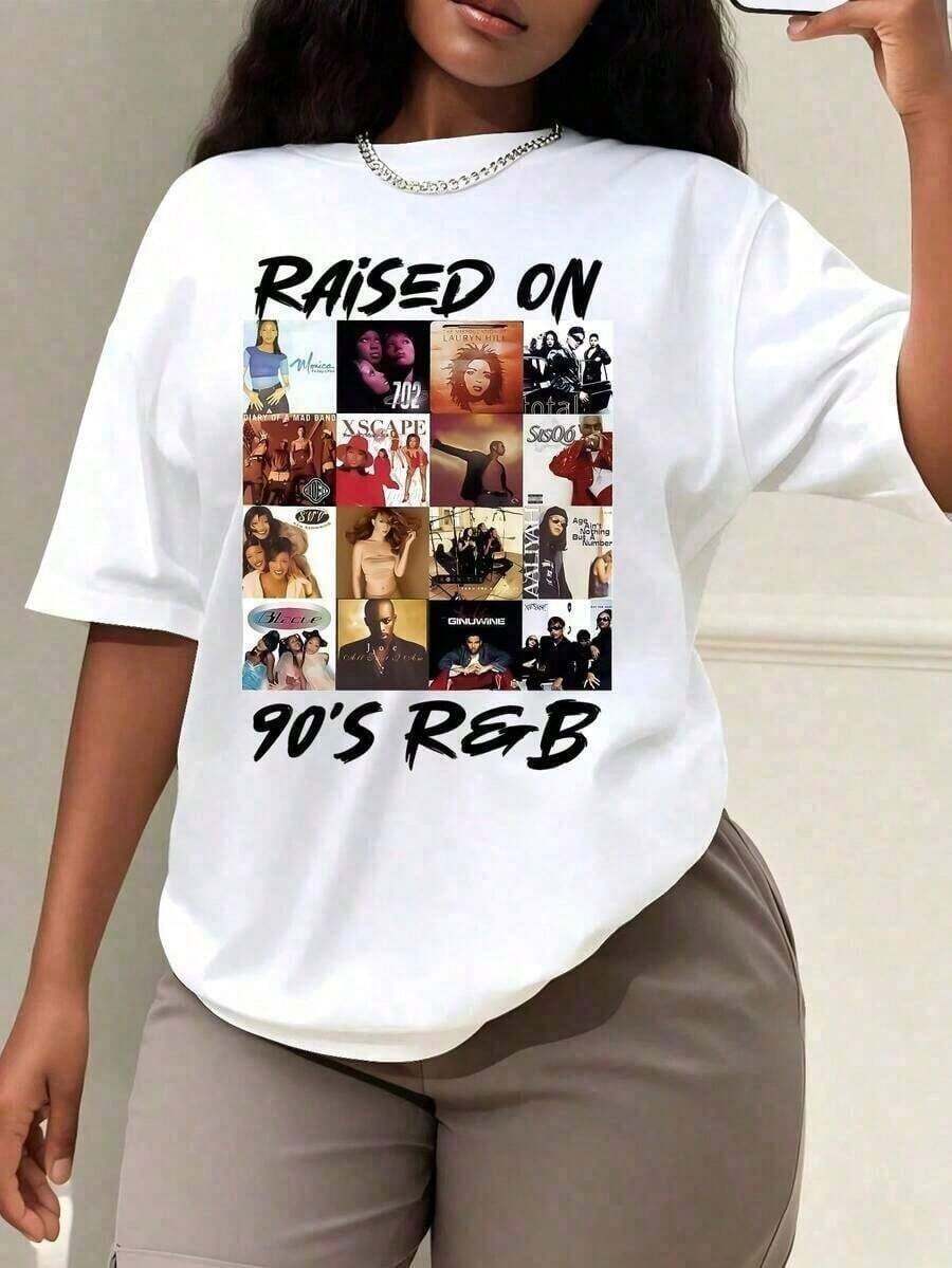 1 Piece Of Oversized Graphic T-Shirt, 90s Style, R&B Style, Casual For Women, Casual T-Shirts For Women, Women's T-Shirts, Autumn Clothing For Women, Vintage T-Shirts. - 白色 - 查看 1