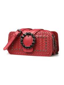 Retro Minimalist Printed Crossbody Bag With Adjustable PU Strap, Flap Closure, New Year - Gold - View 6