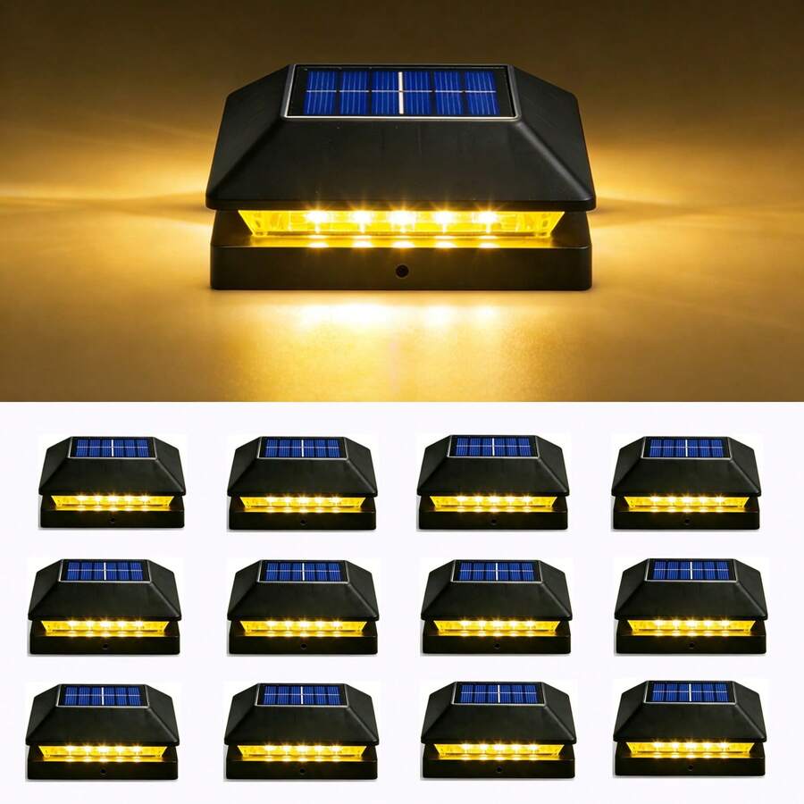 AIICRGB 12/8/6/4/2pack Solar Post Cap Light, Solar Fence, Black Deck Post Cap Light For Garden/Patio/Porch, Outdoor Column Light Solar Deck Light Suitable For 3.5x3.5 4x4 4.5x4.5 5x5 Garden Decoration (Warm Light) - Đen - Xem 1