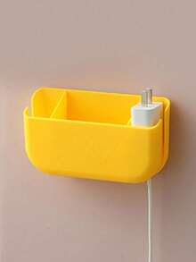 1 pieza Soporte amarillo de polipropileno para carga de teléfono móvil, organizador de caja de cable USB, soporte montado en la pared para regleta de enchufes - Amarillo - Ver 6