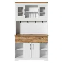 Large Kitchen Sideboard With Storage Space, Kitchen Cabinet With Glass-Fronted Compartments, 2 Drawers, Doors And Hanging Rail – Modern Sideboard For Kitchen, Dining Room And Entryway, 106 * 39 * 176.5 Cm - 查看 12
