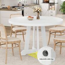 Mesa de comedor redonda moderna de 47 pulgadas para 4-6 personas - Base de pedestal de madera, tablero circular que ahorra espacio, mueble resistente para sala y cocina - Marrón/Blanco - Blanco veteado de madera - Ver 2