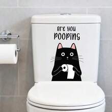 1pc Cartoon Black Cat Peeping Self-Adhesive Sticker, Designed For Toilet Paper, Applicable To Bathroom Water Tank, Toilet Seat, Funny Animal Pattern, Home Decor, Easy To Install - Cartoon - View 7