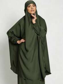 2pcs Muslim Women Prayer Dress Set, Long Sleeve Loose Robe, Headscarf, Suitable For Festivals - Multicolor - View 21
