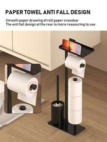 1 pièce Support multifonctionnel pour papier toilette sur pied (avec brosse de toilette), étagère supérieure pour ranger des articles comme le téléphone, les parfums, le savon liquide, la télécommande, porte-serviettes de papier vertical pour la salle de bain - Multicolore - Voir 8