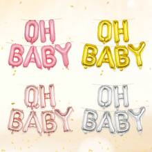 6pcs Oh Baby Balloon Banner Set, Gold, Silver, Rose Gold, Pink, Suitable For Baby Shower Party Photo Props, Photography Backdrop, Gender Reveal Party Decor, Birthday, Cake Table Decor, Baby Room Decoration, Party Supplies - Multicolor - View 1