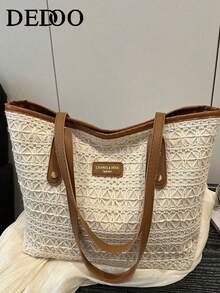 Dedoo Bolsos de mujer de gran capacidad con estilo campus europeo-americano, bolsos de hombro, bolsos cruzados para el verano, bolsos de compras de bloques de color de moda para la playa, las compras, las salidas casuales - Marrón - Ver 1