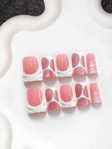 10pcs Minimalist Polygel Nail Art Set, Acrylic Nail Stickers, Hand-Painted Solid Waves, Asymmetrical White Stripes, Light Pink Cat Eye Nail Polish, White Zebra Print, Sweet French Style, Suitable For Women And Girls, Includes Nail Tools (1 Jelly Sticker + 1 Nail File), 3 Sizes Available: Almond, Duck Mouth, Coffin - Multicolor - View 13