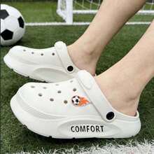 Summer Fashion Versatile EVA Breathable Slip-On Sandals With Football Element, Ins Style Casual Sports Closed Toe Slippers - Khaki - View 1