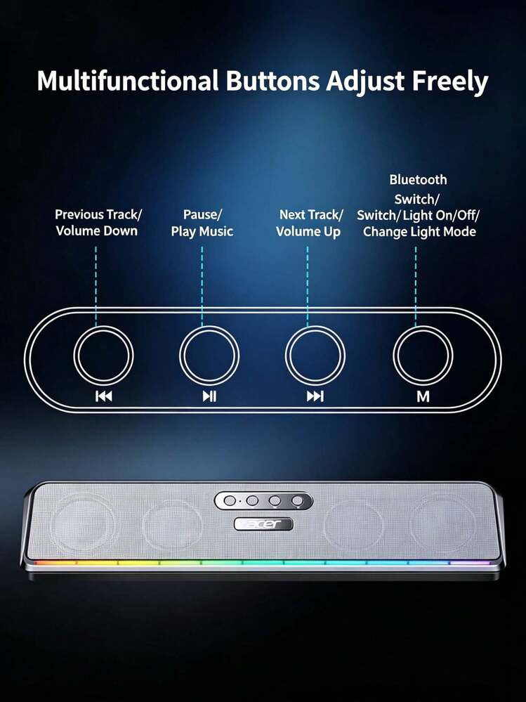 Acer 家用桌上型藍牙音響長條音箱 超重重低音多媒體設備 桌上型筆記本手機通用 辦公室遊戲影音高音質高功率音響 - 查看 6