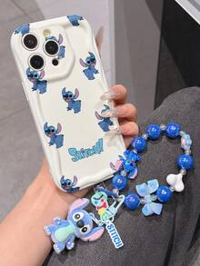 Disney Has Authorized, Phone Case - Chain Set, The Stitch Lilo & Stitch Phone Case Plus A Silicone 3D Or Fluffy Style Stitch Bracelet With Metallic Ring Removable Bracelet, Stitch And Angel Pattern, Compatible With Iphone 17/16/15/14/13/12/11/XS/XR/X Plus Pro Max, Wavy Design Phone Case For Girl, A Stylish Cartoon Summer Phone Case, The Perfect Gift Choice, Phone Protection, Durable Phone Cover, Great Gift For Friends And Family - Kiểu trắng B - Xem 3