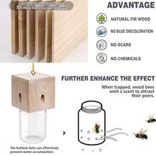 Outdoor Carpenter Bee Trap - No Lure, Pentagonal Roof Style Natural Hanging Wooden Carpenter Bee Trap Outdoor - Best Bee Trap - Insect Trap With Removable Safety Box - A - View 9