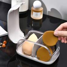 Makeup Sponge Storage Box With Lid, Dust-Proof Vanity Organizer, Compartment For Lipstick, Cushion, Makeup Puff - Powder Puff Storage Box - View 2