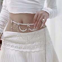 1pc Elegant Pearl Rhinestone Floral Tassel Multilayer Waist Chain, Unique Fashionable Sexy Waist Belt For Women, Party/Holiday Gift - 多色 2 - 查看 2