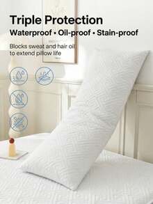 1 Set Couple Pillowcase, 3-Layer Protective Quilted Waterproof Pillow Protector, Anti-Saliva, Anti-Oil Stain & Anti-Dust, Extends Pillow Life, Suitable For Pet Owners, Washable & Reusable, Machine Washable, Soft & Breathable, Bedding Accessories For Home, Hotel, Dorm - White - View 5