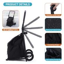 Carrito de compras plegable 2 en 1 con asiento – Carro utilitario de alta resistencia – Bolsa impermeable desmontable, mango ajustable, ruedas para todo terreno – Soporta hasta 150 kg – Perfecto para jardín, mercado, lavandería y viajes - Negro - Ver 5