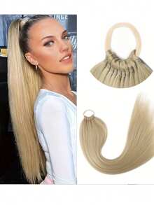 16inch/26 Inch/34 Inch Ponytail Extensions, Versatile Elastic Band Blond Ponytail Heat Resistant Extension For Women, Long Straight DIY Wrap Around Ponytail Soft Natural Synthetic Pony Tails For Christmas New Year Carnival Music Festival - Gold - View 1