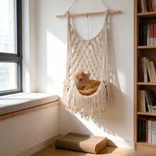 1 chiếc võng treo cho mèo bằng macrame, kiểu Bohemian, giường treo cho mèo, trụ cào móng gắn tường đáng tin cậy, võng đu cho mèo bằng sợi dệt thủ công, phù hợp cho mọi mùa - Không bao gồm đệm. - Màu be - Xem 10