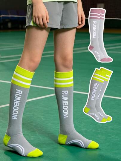 1 Pair Sports Knee-High Socks, Athletic Socks, Compression Socks, Non-Slip, Shock-Absorbing, Odor-Resistant, High Elasticity, Suitable For Running, Yoga, Pilates, Hiking, Football Training, Youth Sports, Student PE