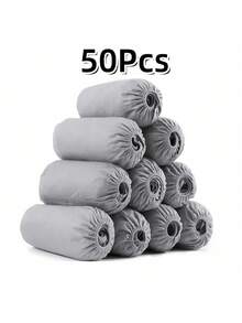 100/50双装一次性鞋套，卫生轻便，家用，入口处鞋子收纳袋，防滑设计，适合室内使用，无纺布鞋套，10/50/100双装，鞋子，春夏精选，伴娘礼物，房间，卧室装饰，海滩，旅行，男女皆宜 - 灰色 - 查看 6
