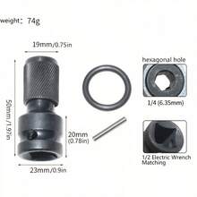 Bộ 3 đầu chuyển đổi nhanh cho cờ lê điện, từ đầu vuông 1/2" sang đầu lục giác 1/4", cấu tạo bằng thép với vòng đệm O-ring, thích hợp cho các dự án kim loại tự chế. - Bộ 3 món - Xem 4