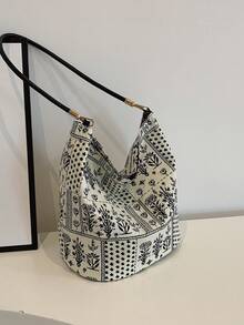 New Ditsy Floral Large Capacity Bucket Bag, Unique Design, Fashionable And Versatile Shoulder Bag - Beige - View 9