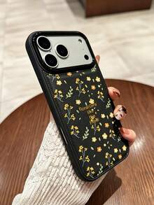 Fashionable Shock-Proof Floral Element Black Phone Case, Floral Ins Style, Fresh Floral Pattern Anti-Slip Anti-Fall Anti-Shock Lightweight Durable, Compatible With IPhone 17/17Pro/17ProMax/16/16Pro/16ProMax/15/15Pro/15ProMax/14/13/12/11, Creative Phone Case, Anti-Fall Spring Gift - Black - View 4
