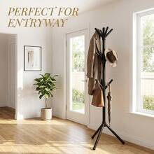 Coat Rack Floor-Standing Coat Rack With 8 Hooks And A Unique Tree Branch Design. It Can Be Used To Hang Coats, Bags, Hats, Etc., And Is Suitable For Entryways, Living Rooms, And Bedrooms. - White - View 9