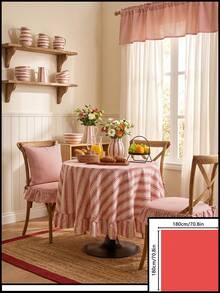 1pc Striped Ruffle Edge Round Table Decor Cloth, Vintage American Style Ruffle Edge Kitchen Decor, Round Living Room Decor Cloth, Valentine's Day Dining Table Decor - Red - View 16