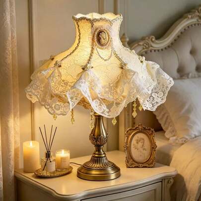 1pc Romantic French Style Light Pink Lace Lamp Shade, Vintage Furniture Decor Suitable For Table Lamp, Wall Lamp