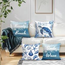 4pcs Ocean Turtle & Shell Decorative Pattern Pillow Covers, Single-Sided Printed Cushion Covers, Suitable For Living Room, Bedroom, Home Decor, All Seasons - Multicolor - View 9