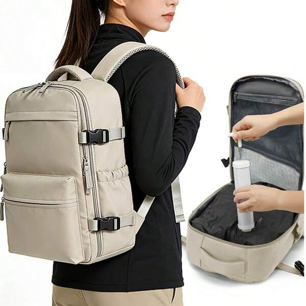 Mochila com Almofada de Ar Destacável, Compressão, Separação Seca e Úmida, Compartimento Duplo, Economiza Até 35% de Espaço, Capacidade Grande Minimalista, Viagem de Negócios e Curta, Bolsa de Armazenamento Resistente à Água