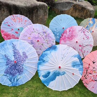 1 chiếc ô vải lụa tinh tế - Chống thấm nước, kiểu dáng cổ điển, ô vẽ hoa trên giấy và tre, thích hợp cho cosplay, biểu diễn múa kiểu Trung Quốc, thiết kế tranh sơn dầu cổ.