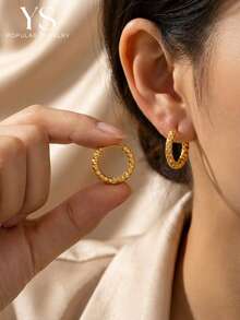 一对精美雕刻经典耳环，锤纹复古耳环，金色极简主义首饰，学生耳环配饰 - 金黃色 - 查看 2