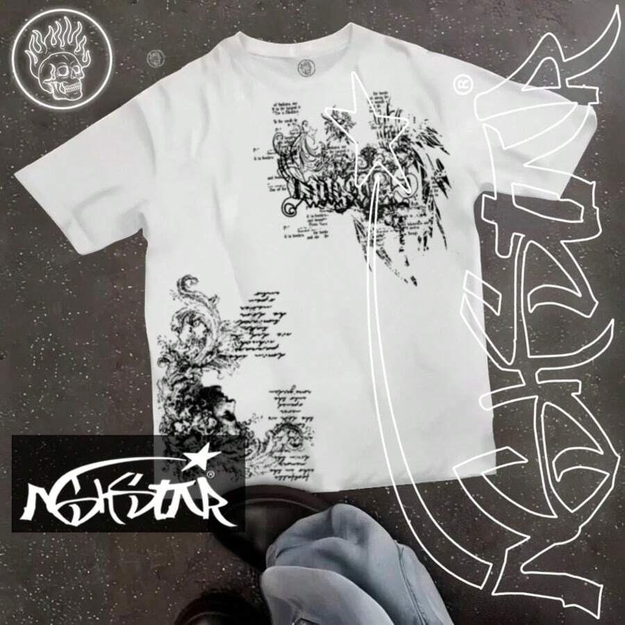 Premium 100% Cotton T-Shirt ASHSTAR "Gothic Y2K" - 白色 - 查看 1