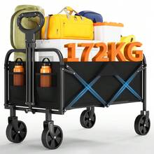 Carro de exterior plegable de gran capacidad – Resistente, 220L/380 lbs, estructura de acero robusta, tela Oxford 600D, ruedas de PVC para todo terreno de 5", mango ajustable, carrito utilitario portátil y plegable para camping, playa, jardín, picnic, compras y autocaravana (RV). - Rueda de 5 pulgadas, tela Oxford 600D + tubo cuadrado - Ver 1