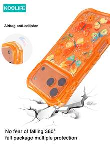 Koolife 1 buah Casing Ponsel Anti Jatuh 3-in-1 dengan Bingkai Oranye dan Motif Kupu-kupu Warna-warni, Pelindung Tahan Guncangan TPU+PC, Perlindungan 3 Lapisan yang Diperkuat, Desain Bunga Cerah untuk Anak Perempuan, Kompatibel dengan Apple 17/17pro/17promax - Jeruk - View 5