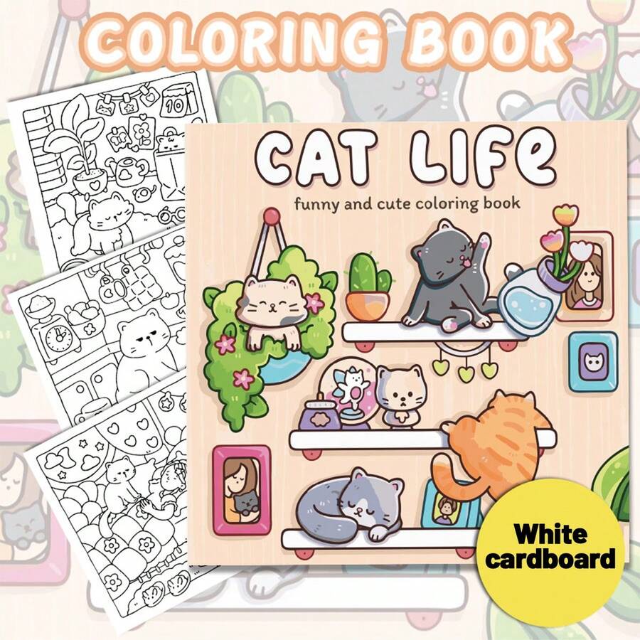 1本21x21厘米“猫咪生活”可爱猫咪主题涂色书,厚实不透明纸张+清晰线条 | 抚摸猫咪/趣味猫咪场景/萌趣节日猫咪,舒适保暖,送给爱猫人士的贴心礼物。文具、绘画、儿童节礼物皆宜。 - 貓的生活 - 查看 1