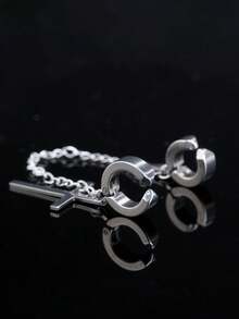 1pc Punk Rock Black Titanium Steel Cross Ear Cuff Earring - Silver - View 6