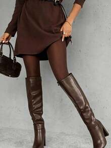 1 đôi quần legging nữ màu sô cô la, lót lông cừu mềm mại, co giãn, ôm sát, có đai giữ chân, thích hợp cho mùa xuân và mùa thu. - Cà phê nâu - Xem 1