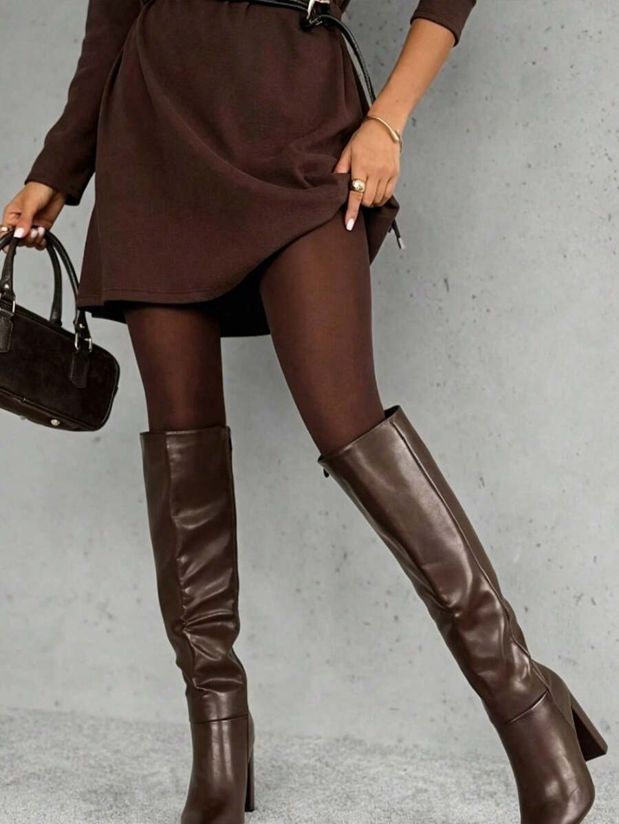 1 đôi quần legging nữ màu sô cô la, lót lông cừu mềm mại, co giãn, ôm sát, có đai giữ chân, thích hợp cho mùa xuân và mùa thu. - Cà phê nâu - Xem 1