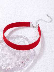 1 pieza Collar de terciopelo negro de estilo punk a la moda, collar de terciopelo de 1,2 cm de ancho para mujeres - 19027-EP-rojo - Ver 4