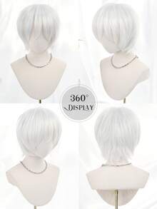 35cm Short White Heat-Resistant Synthetic Anime Cosplay Wig For Men And Women - White - View 5