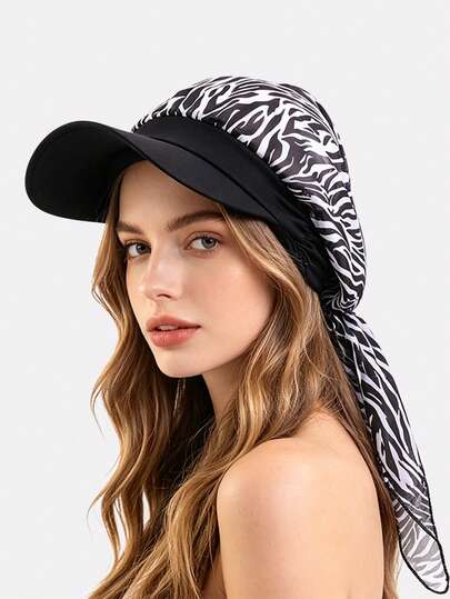 1pc Women's New Chiffon Ribbon Visor Hat, Sun Hat For Outdoor Travel Beach, Suitable For Daily Use