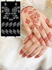 Khuôn vẽ hình xăm hoa rỗng Hana vẽ tay - Họa tiết hoa quyến rũ, thích hợp cho tay, tự vẽ, mực, mẫu thiết kế Mandala có thể tái sử dụng, thích hợp cho trang điểm dự tiệc trên cơ thể dành cho nữ. - màu đen - Xem 1