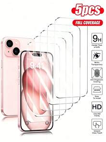 5片裝強化玻璃螢幕保護貼，適用於 iPhone 14 Pro Max/14 Pro/14 Plus/16 Pro/16 Pro Max/16 Plus/15 Pro/15 Plus/13 Pro Max/13/12/11/17/17 Air/17 Pro/17 Pro Max/18 Pro/18 Pro Max，9H 硬度，99.99% 高畫質，相容手機殼，適合作為家人與朋友的生日禮物 - 無色 - 查看 26