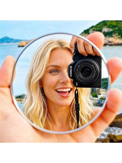 1个旅行自拍凸面镜，广角玻璃镜，小圆镜，适合记录脚印，手持摄影道具，适合户外旅行摄影和家居装饰