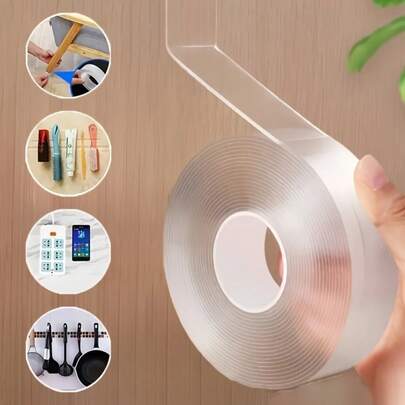 Double-Sided Adhesive Tape, Washable & Reusable Waterproof Transparent Double-Layer Tape, Suitable For Kitchen & Bathroom